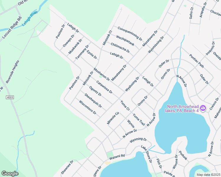 map of restaurants, bars, coffee shops, grocery stores, and more near Catawissa Drive in Monroe County