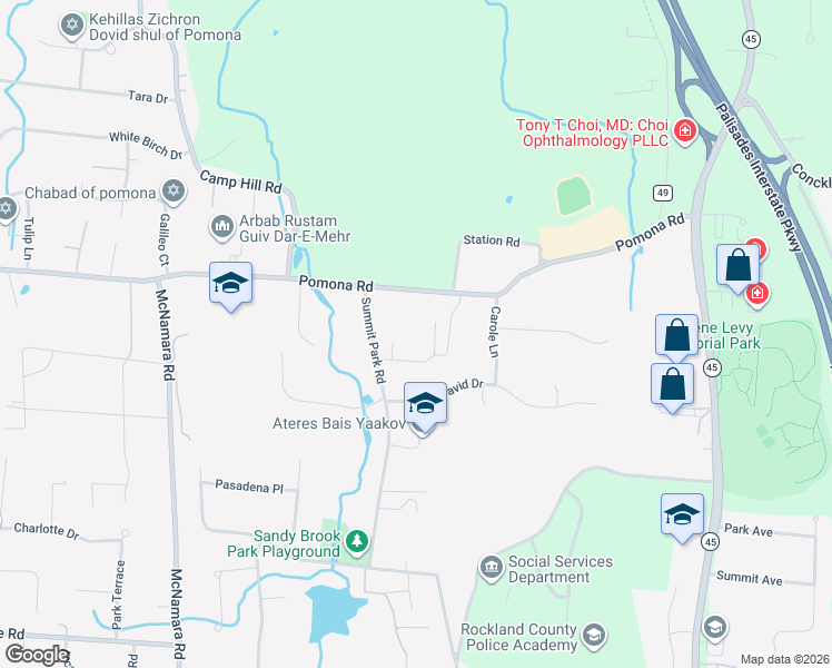 map of restaurants, bars, coffee shops, grocery stores, and more near 242 Summit Park Road in Spring Valley