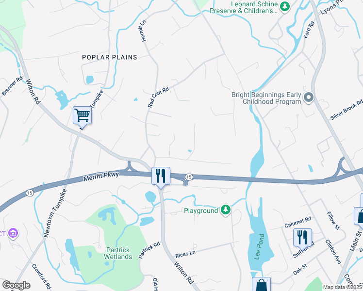 map of restaurants, bars, coffee shops, grocery stores, and more near 15 Stoneboat Road in Westport