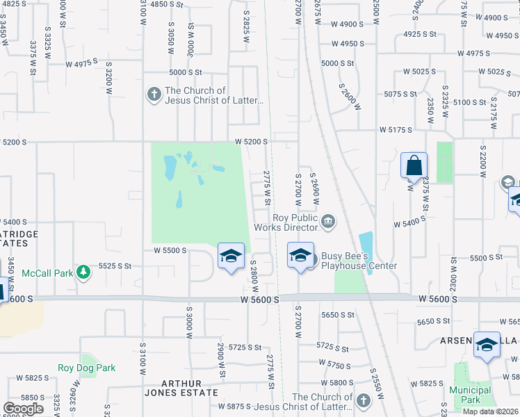 map of restaurants, bars, coffee shops, grocery stores, and more near 5338 2775 West Street in Roy