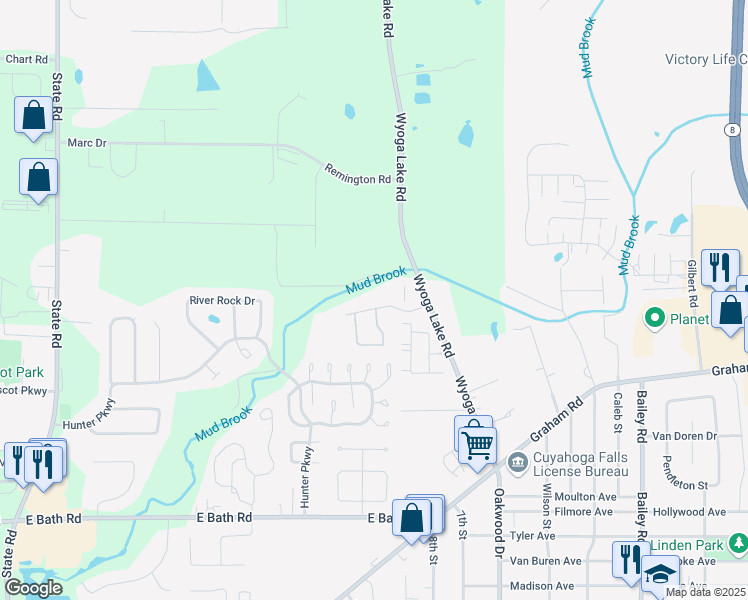 map of restaurants, bars, coffee shops, grocery stores, and more near 371 Pleasant Meadow Boulevard in Stow