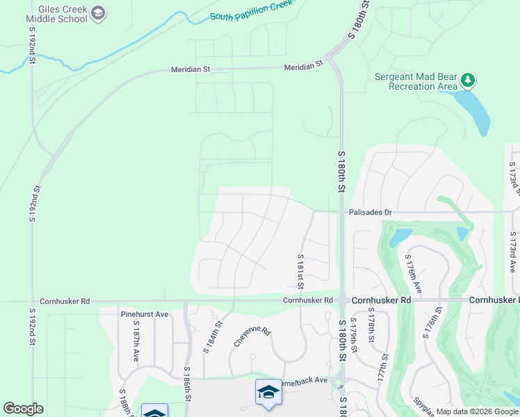 map of restaurants, bars, coffee shops, grocery stores, and more near 18302 Cornhusker Road in Omaha