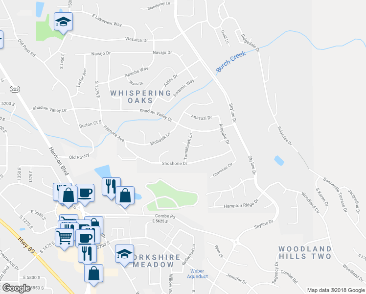 map of restaurants, bars, coffee shops, grocery stores, and more near 1847 Choctaw Ridge in Ogden