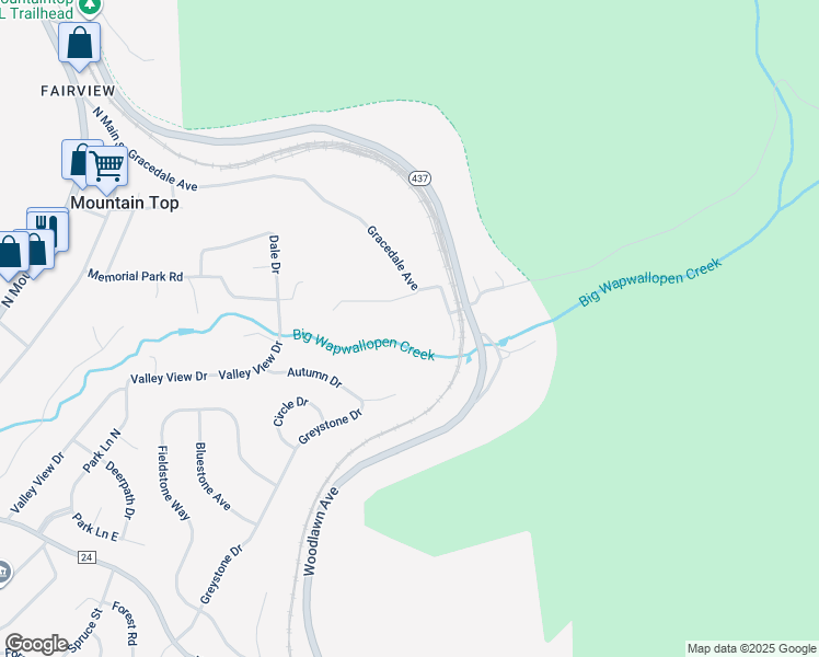 map of restaurants, bars, coffee shops, grocery stores, and more near Gracedale Avenue in Mountain Top