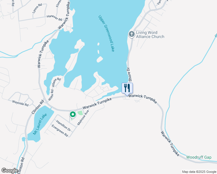 map of restaurants, bars, coffee shops, grocery stores, and more near 4 Blackfoot Road in West Milford