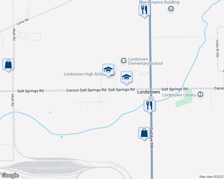 map of restaurants, bars, coffee shops, grocery stores, and more near 1824 Salt Springs Road in Warren