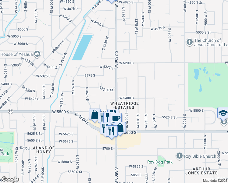 map of restaurants, bars, coffee shops, grocery stores, and more near 5373 South 3500 West in Roy