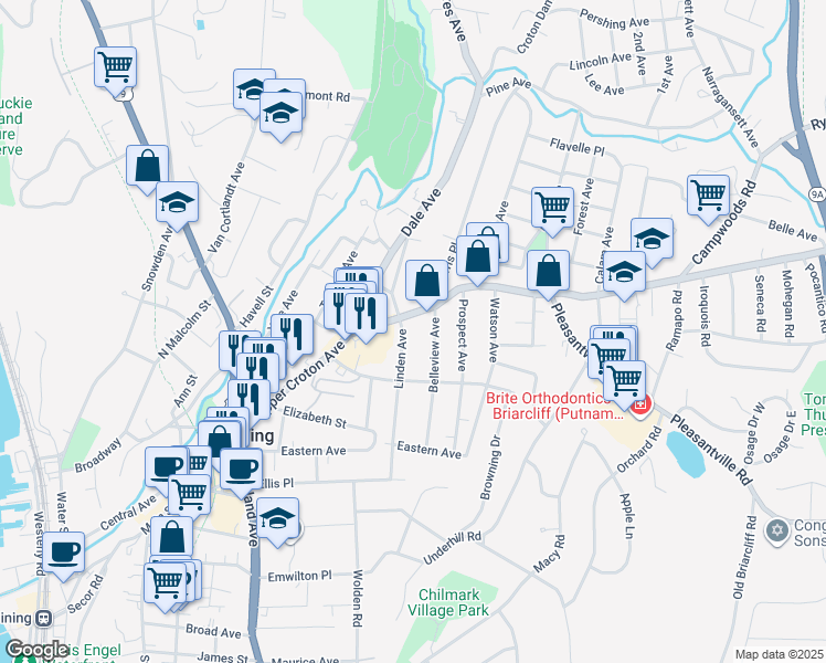 map of restaurants, bars, coffee shops, grocery stores, and more near 108 Croton Avenue in Ossining