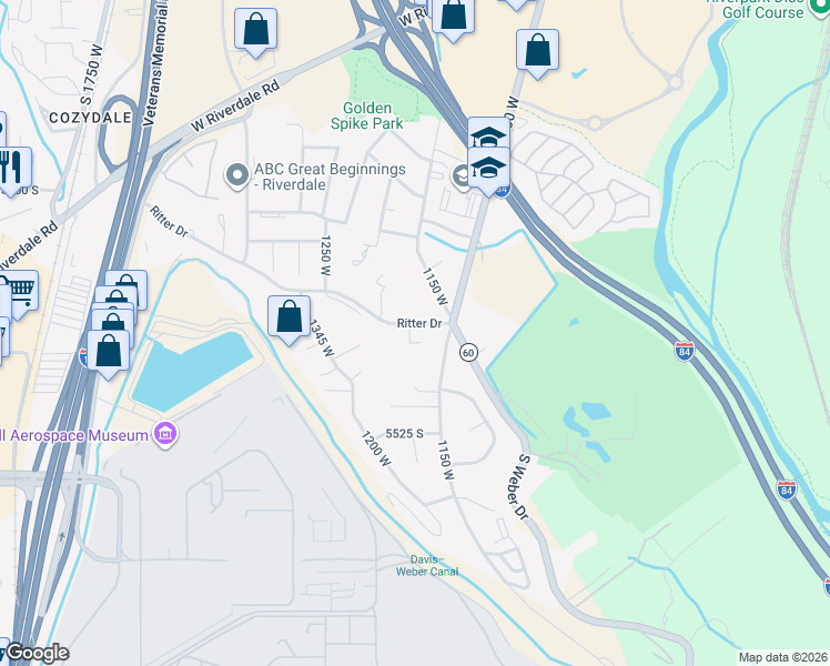 map of restaurants, bars, coffee shops, grocery stores, and more near 1205 Ritter Drive in Riverdale