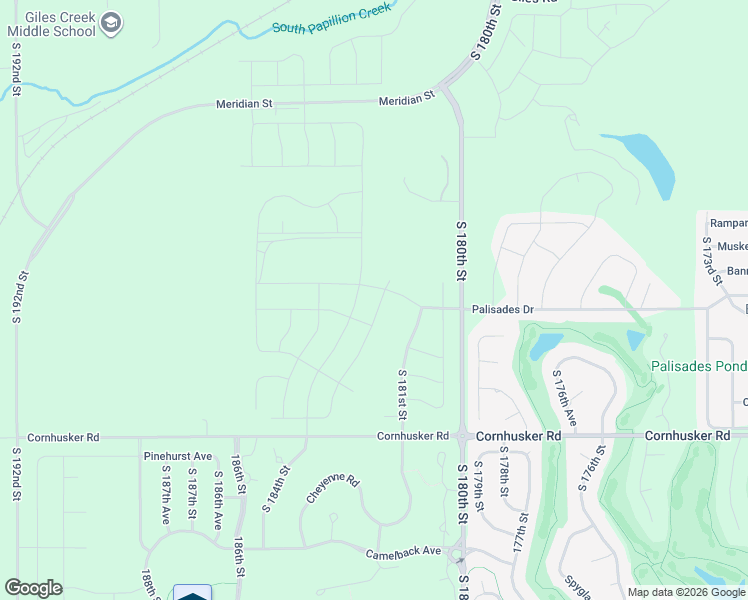 map of restaurants, bars, coffee shops, grocery stores, and more near 9506 South 183rd Avenue in Gretna
