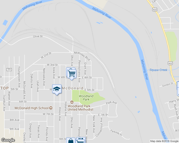map of restaurants, bars, coffee shops, grocery stores, and more near 326 Hayes Ave in McDonald