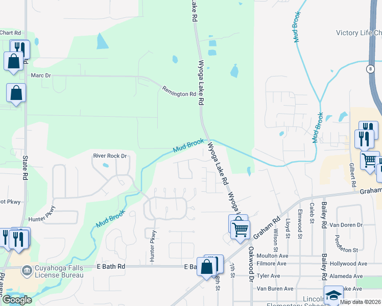 map of restaurants, bars, coffee shops, grocery stores, and more near 377 Pleasant Meadow Boulevard in Stow
