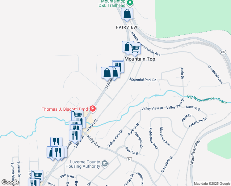 map of restaurants, bars, coffee shops, grocery stores, and more near 84 North Main Street in Mountain Top