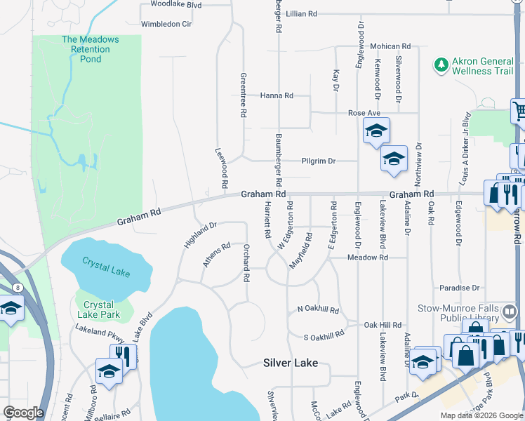 map of restaurants, bars, coffee shops, grocery stores, and more near 3138 Harriet Road in Silver Lake