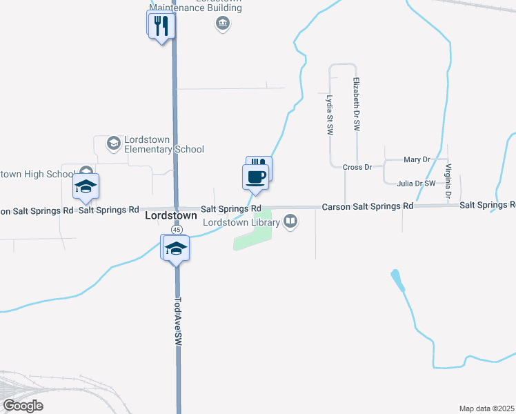 map of restaurants, bars, coffee shops, grocery stores, and more near 1502 Salt Springs Road in Warren