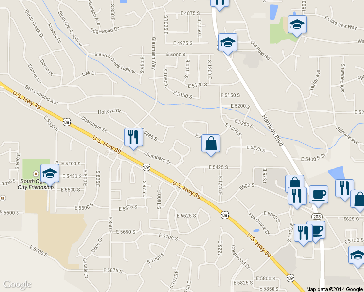map of restaurants, bars, coffee shops, grocery stores, and more near 1019 Daybreak Drive in Ogden