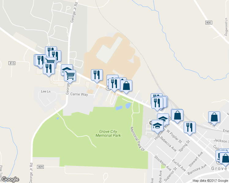 map of restaurants, bars, coffee shops, grocery stores, and more near 1322 West Main Street in Grove City