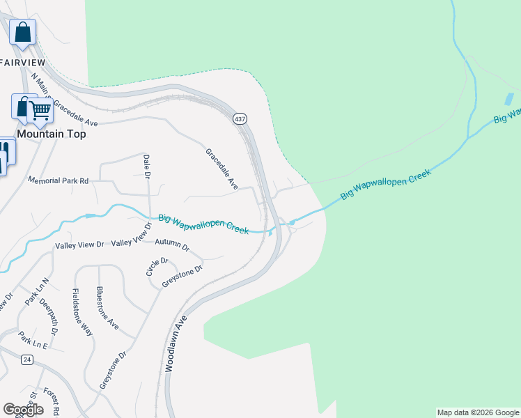 map of restaurants, bars, coffee shops, grocery stores, and more near 227-229 Woodlawn Avenue in Mountain Top