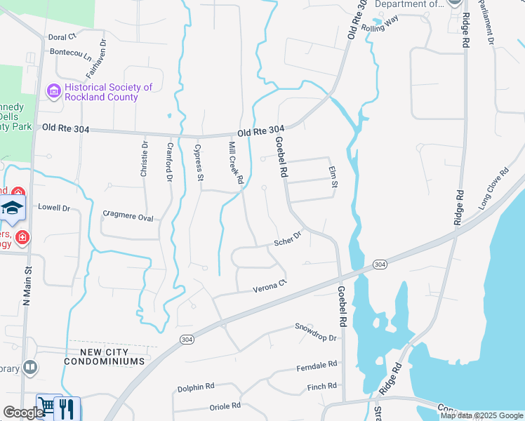 map of restaurants, bars, coffee shops, grocery stores, and more near 9 Brentwood Drive in New City