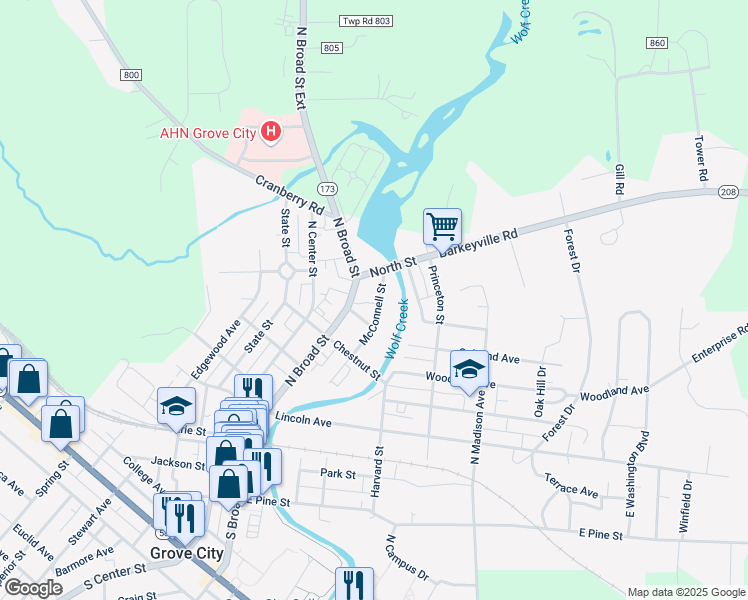 map of restaurants, bars, coffee shops, grocery stores, and more near 461 Mc Connell Street in Grove City
