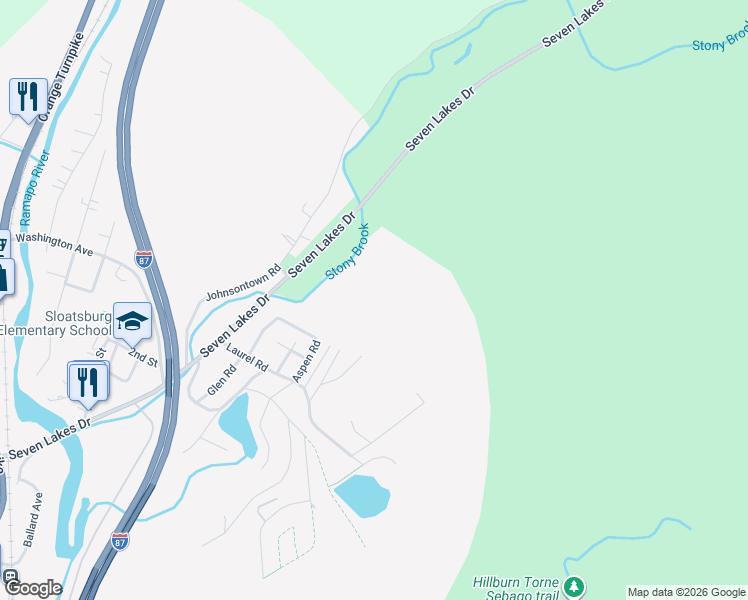 map of restaurants, bars, coffee shops, grocery stores, and more near 18 Cedar Terrace in Sloatsburg