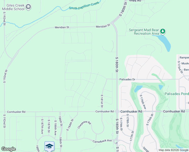 map of restaurants, bars, coffee shops, grocery stores, and more near 18302 Cornhusker Road in Omaha