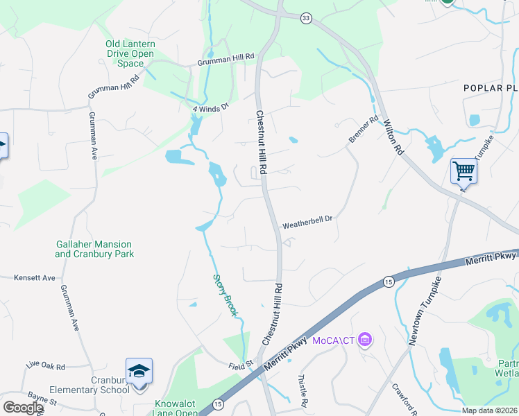 map of restaurants, bars, coffee shops, grocery stores, and more near 1 Tulip Tree Lane in Norwalk