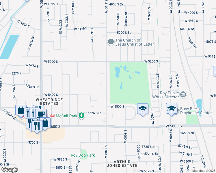 map of restaurants, bars, coffee shops, grocery stores, and more near 5336 South 3100 West in Roy