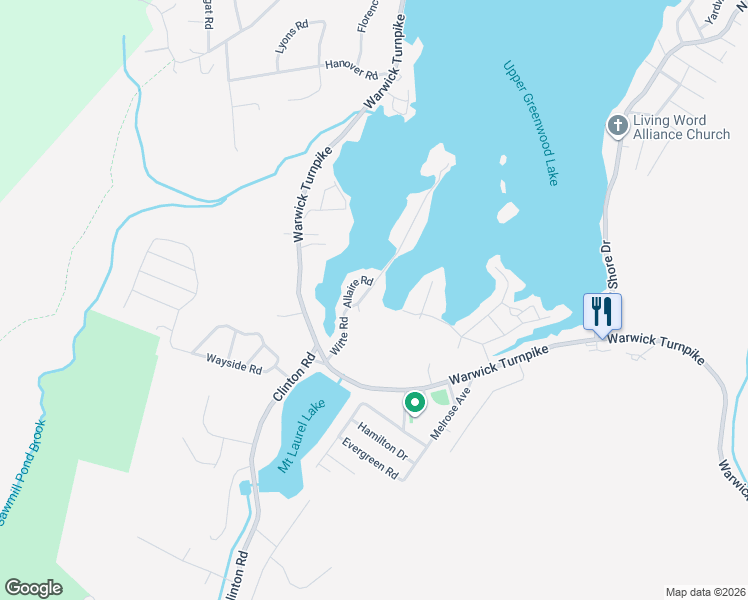 map of restaurants, bars, coffee shops, grocery stores, and more near 42 Witte Road in West Milford