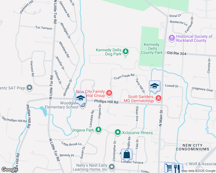 map of restaurants, bars, coffee shops, grocery stores, and more near 15 Brookline Way in New City