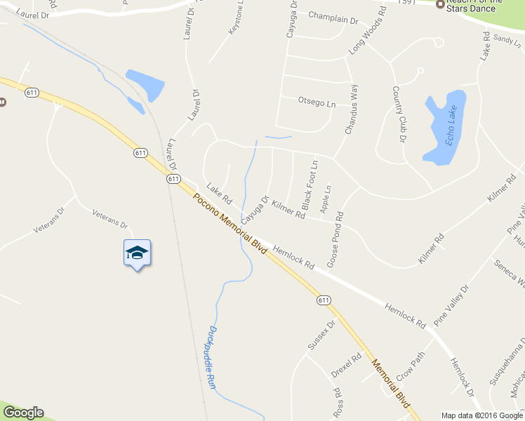 map of restaurants, bars, coffee shops, grocery stores, and more near 665 Cayuga Drive in Tobyhanna