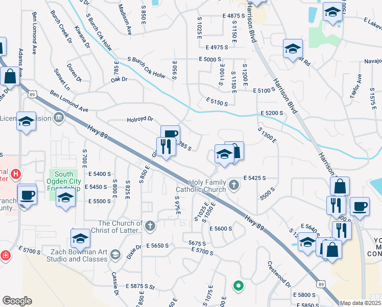 map of restaurants, bars, coffee shops, grocery stores, and more near 1027 East 5285 South in Ogden