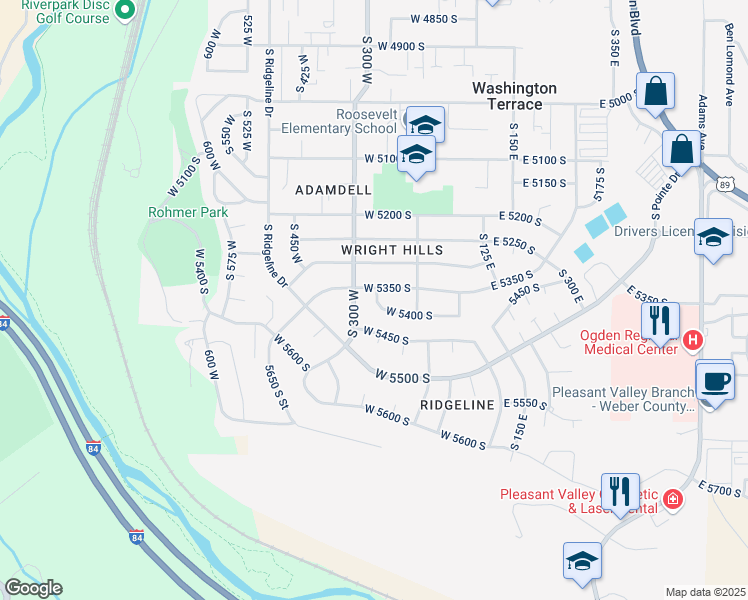 map of restaurants, bars, coffee shops, grocery stores, and more near 269 5400 South in Ogden