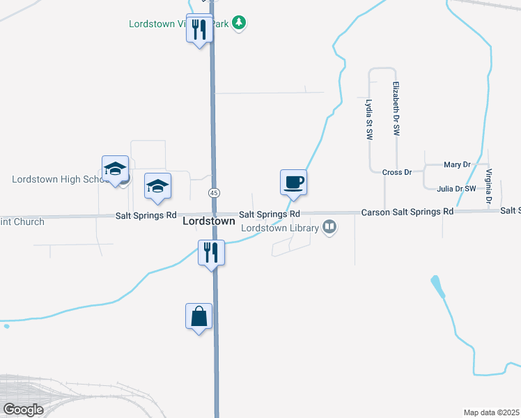 map of restaurants, bars, coffee shops, grocery stores, and more near 1584 Salt Springs Road in Warren