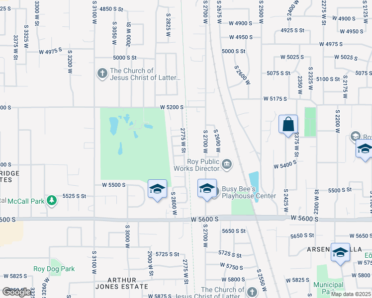 map of restaurants, bars, coffee shops, grocery stores, and more near 5338 2775 West Street in Roy