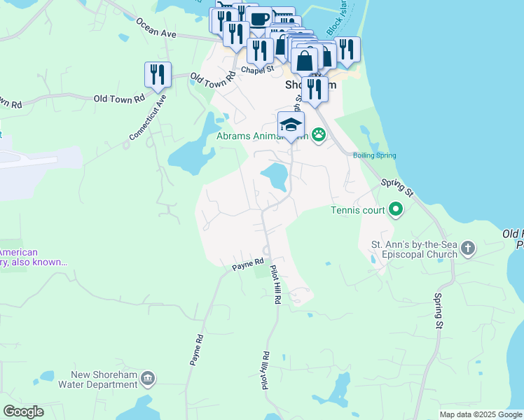 map of restaurants, bars, coffee shops, grocery stores, and more near 381 High Street in New Shoreham