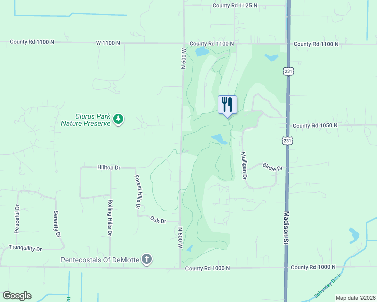 map of restaurants, bars, coffee shops, grocery stores, and more near 10503 North County Road 600 West in Wheatfield