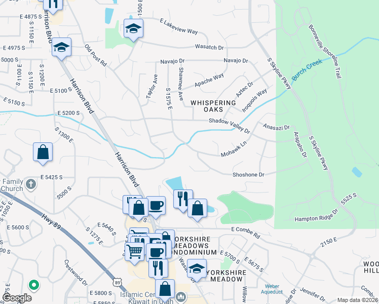 map of restaurants, bars, coffee shops, grocery stores, and more near 5341 Fillmore Avenue in Ogden