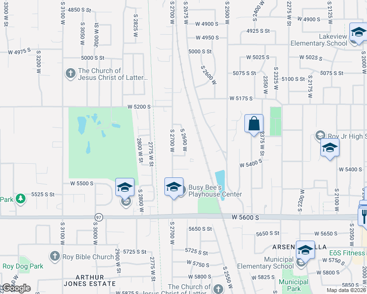 map of restaurants, bars, coffee shops, grocery stores, and more near 5317 South 2690 West in Roy