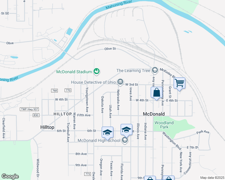 map of restaurants, bars, coffee shops, grocery stores, and more near 345 Utah Avenue in McDonald