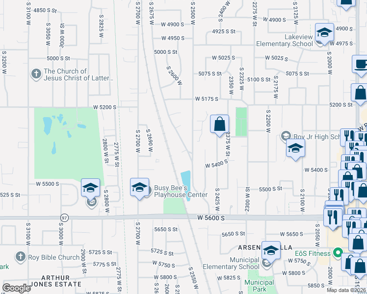 map of restaurants, bars, coffee shops, grocery stores, and more near 5331 South 2675 West in Roy