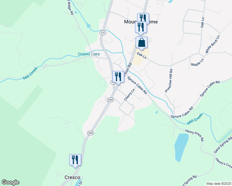 map of restaurants, bars, coffee shops, grocery stores, and more near 6667 Pennsylvania 191 in Cresco