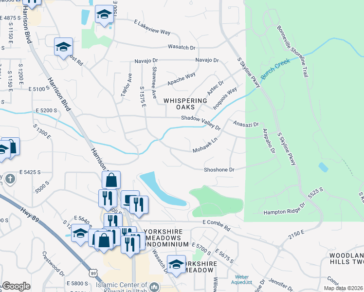 map of restaurants, bars, coffee shops, grocery stores, and more near 1661-1697 Mohawk Ln in Ogden