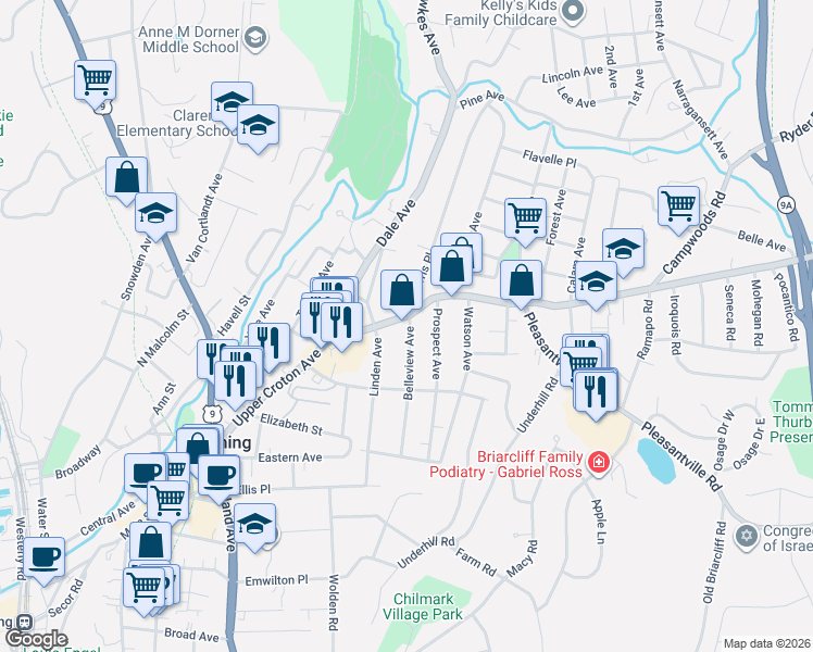 map of restaurants, bars, coffee shops, grocery stores, and more near 8 Belleview Avenue in Ossining