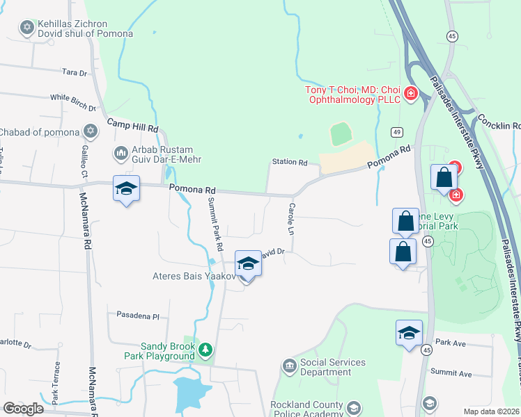 map of restaurants, bars, coffee shops, grocery stores, and more near 242 Summit Park Road in Spring Valley