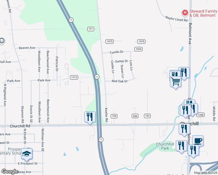 map of restaurants, bars, coffee shops, grocery stores, and more near 959 Keefer Road in Girard