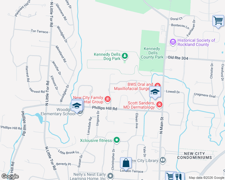 map of restaurants, bars, coffee shops, grocery stores, and more near 4 Brookline Circle in New City