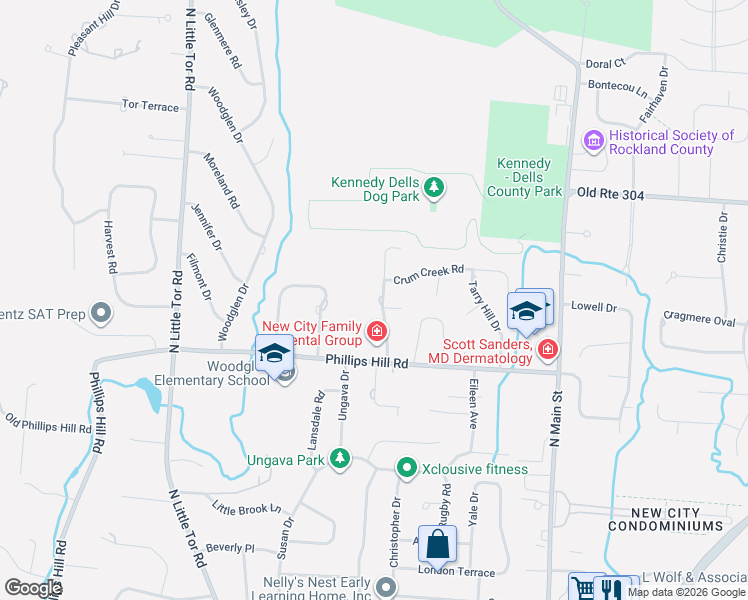 map of restaurants, bars, coffee shops, grocery stores, and more near 15 Brookline Way in New City