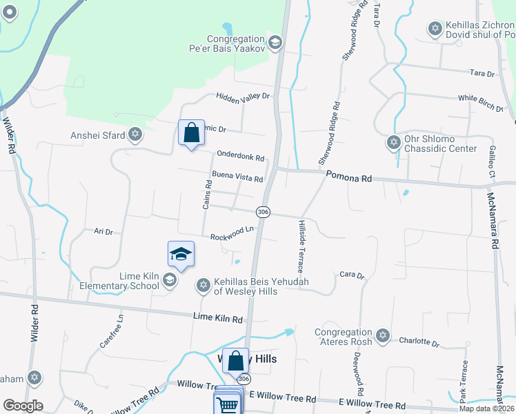 map of restaurants, bars, coffee shops, grocery stores, and more near 23 Old Pomona Road in Suffern