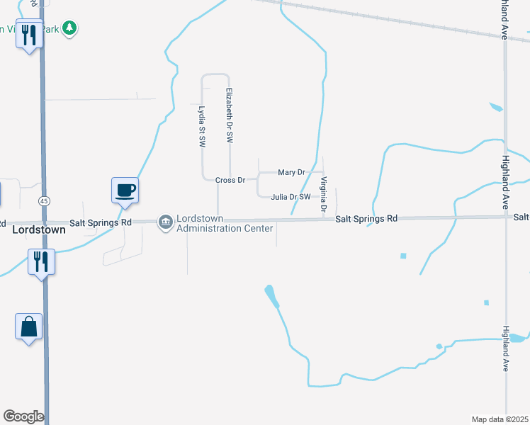 map of restaurants, bars, coffee shops, grocery stores, and more near 1280 Salt Springs Road in Warren